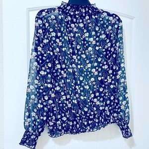Charming Charlie sheer floral top Navy Blue